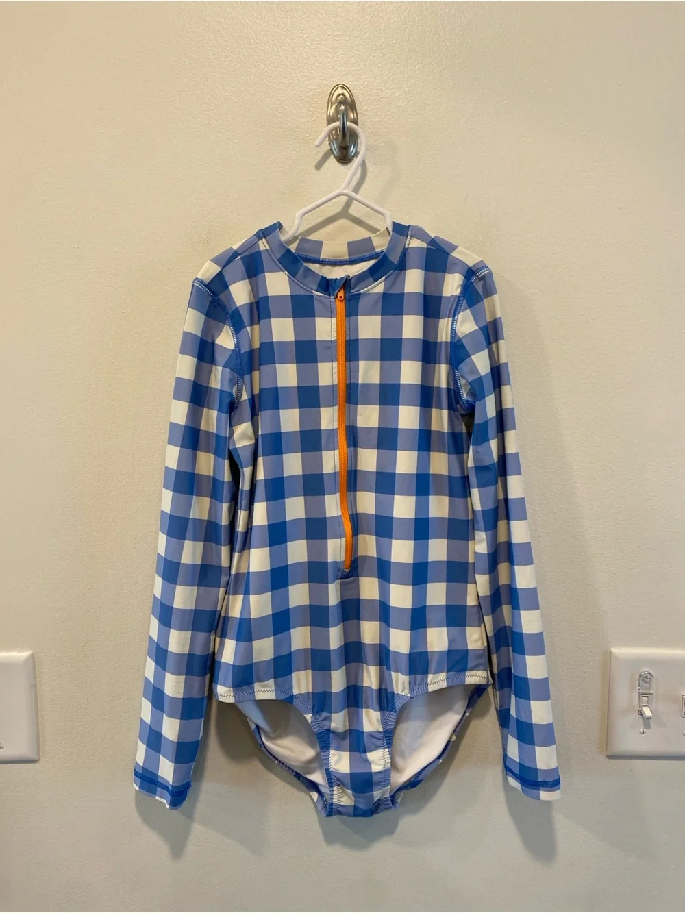 Primary kids long sleeve rash guard swim suit in size 12 one piece zip up